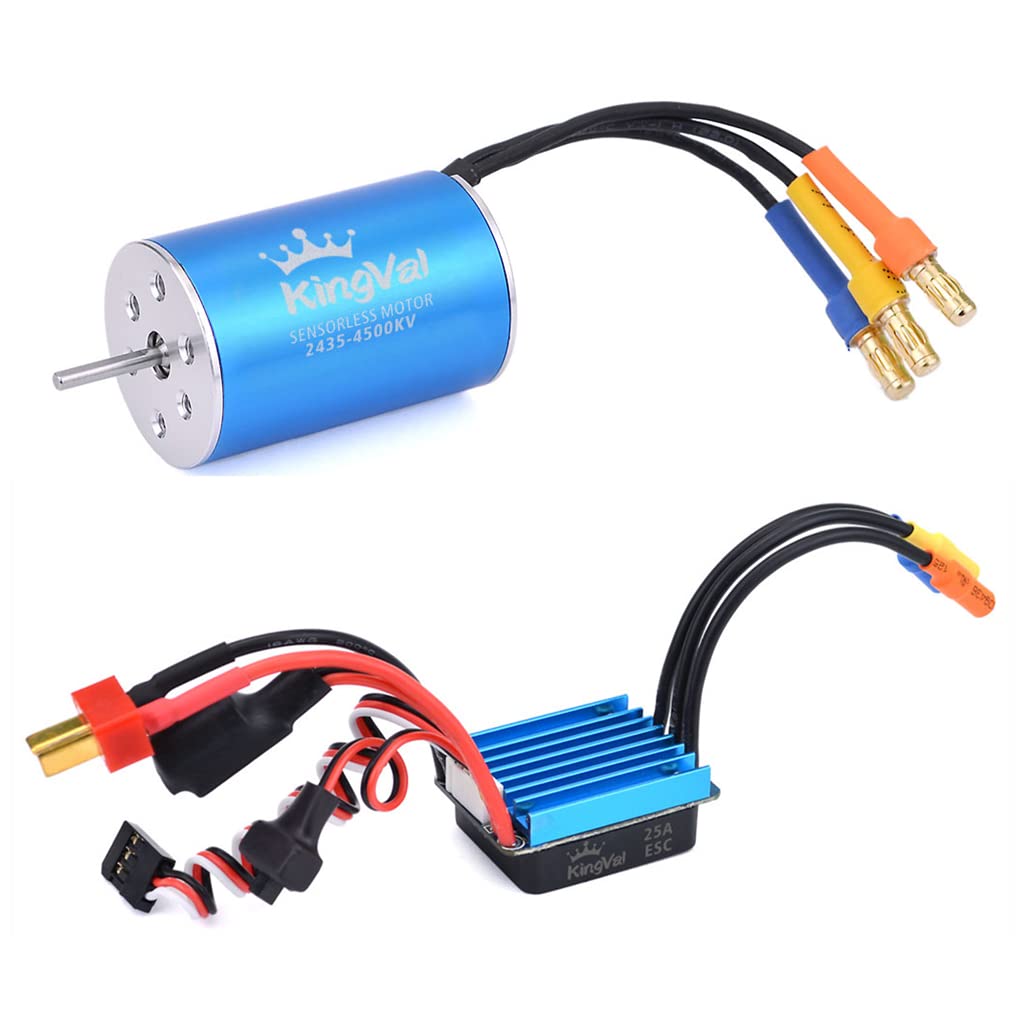 KingVal Replacement 2435 4500KV Sensorless Brushless Motor Shaft 2.0mm with 25A Brushless ESC Compatible with 1/16 1/18 RC Car