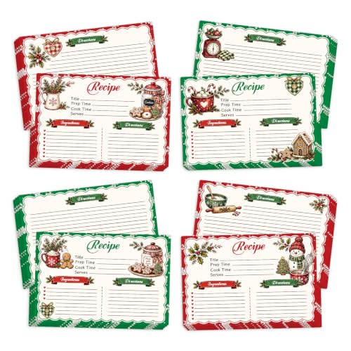 Christmas Recipe Cards 4x6, 60 Pack Holiday...