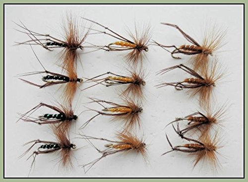 12 Hopper trout flies, Black, Brown & Orange, Choice (12/14)