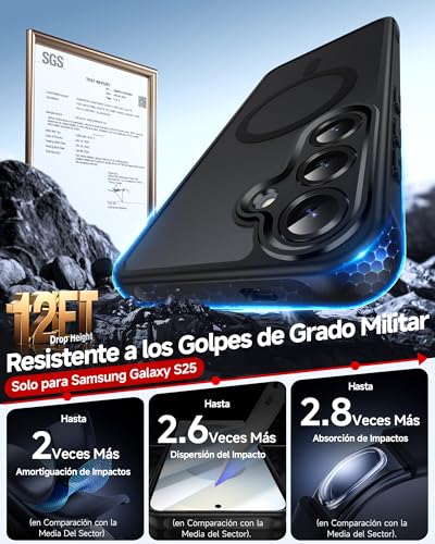 LeYi Funda Magnética para Samsung Galaxy S25 [NO S25+], Compatible con MagSafe [2X Protector de Pantalla] Movil Carcasa Antigolpes Helada Translúcida Antihuellas Cuerpo Completo Capa, Negro - imagen 6