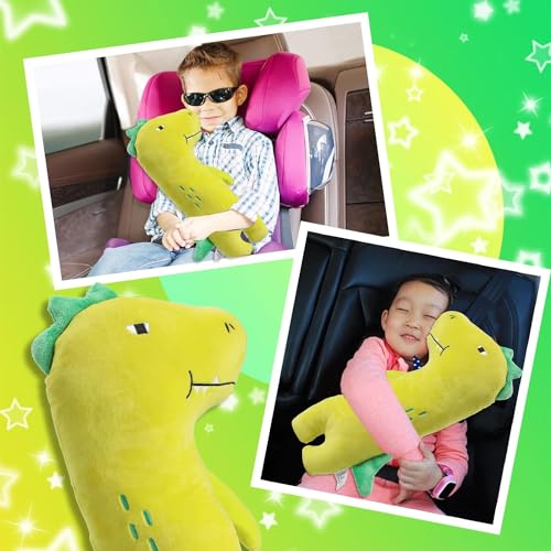 Image of Seat Belt Cover Pillow for Kids, Car Seatbelt Cushion Shoulder Neck Support Protector Pad, Soft Stuffed Plush Travel Vehicle Safety Belts Strap Pillow for Boys and Girls Headrest (Dinosaur)