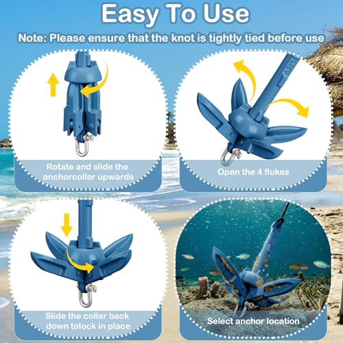 Image of MorningRo 1 Pack 1.5 /3.5 lb Marine Kayak Anchor Kit with 40ft Rope and Buoy Folding Grapnel Boat Anchor Kit Kayak Fishing Accessories for Small Boats, Canoe, SUP Paddle Boards