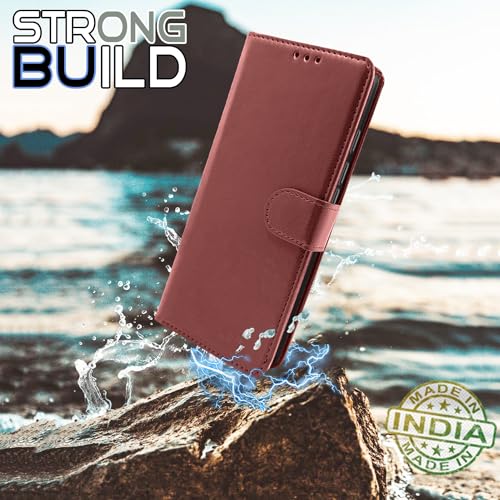 Image of Pikkme Google Pixel 7A Flip Cover Leather Finish | Inside TPU with Card Pockets | Wallet Stand and Shock Proof | Complete Protection Button Flip Case (Brown)