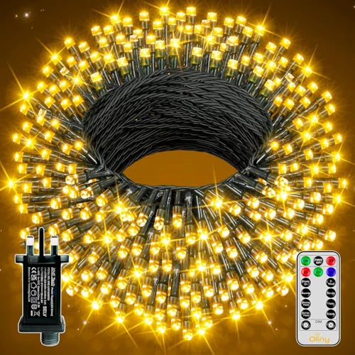Ollny 100m 1000 LED Long Fairy Lights Mains Powered Waterproof Outdoor String Light with Plug/Remote/Modes/Timer Bright Lighting Outside Indoor Garden Decorations (Warm White)