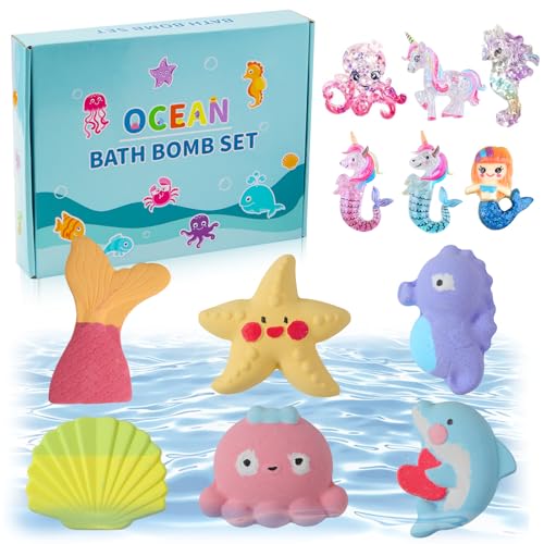 Bath Bombs for Kids Girls, 6PCS XXL Mermaid Bath Bombs with Surprises - A Magical Bath Time Experience(Sea Animals)