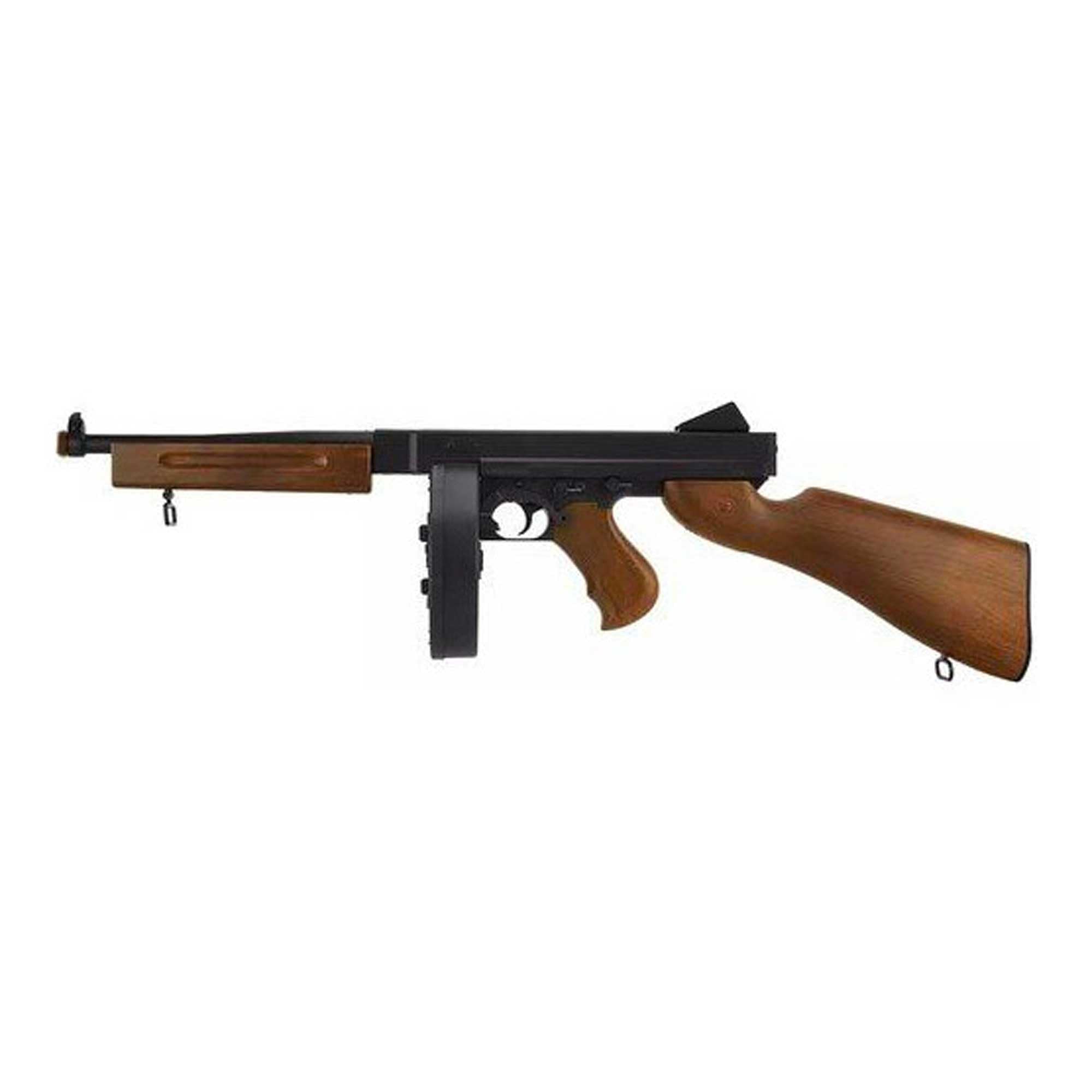Confezione Fucile Airsoft Modello D98 Stile Chicago/Modello Elettrico/Colori: Nero e Legno/Materiali: plastica ad Alta Resistenza/Potenza 0,5 Joule/Fornito con Accessori