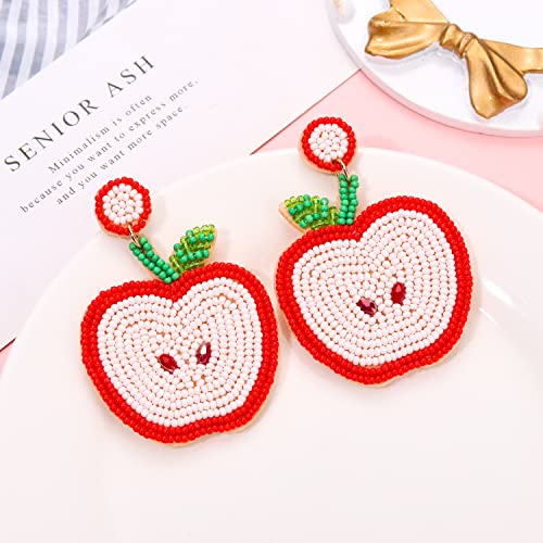 Boderier Teacher Earrings Beaded Apple ABC Pencil Dangle Earrings Preppy Colorful Beaded School Earrings Teacher Appreciation Gifts Back to School Jewelry4