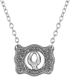 Belt Buckle Necklace Western Style Initial Letter Pendant Necklace, Decorative Belt Buckle Frame Design