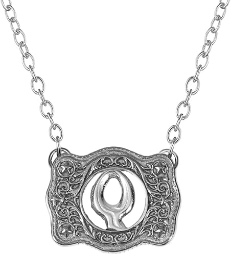 Belt Buckle Necklace Western Style Initial Letter Pendant Necklace, Decorative Belt Buckle Frame Design