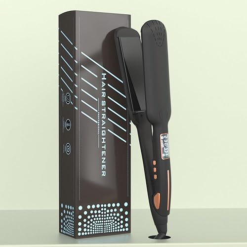 Miniatura 2 de Plancha de pelo y rizador 2 en 1, plancha plana de cerámica extragrande, plancha alisadora de doble voltaje con calentamiento rápido, guante y 2