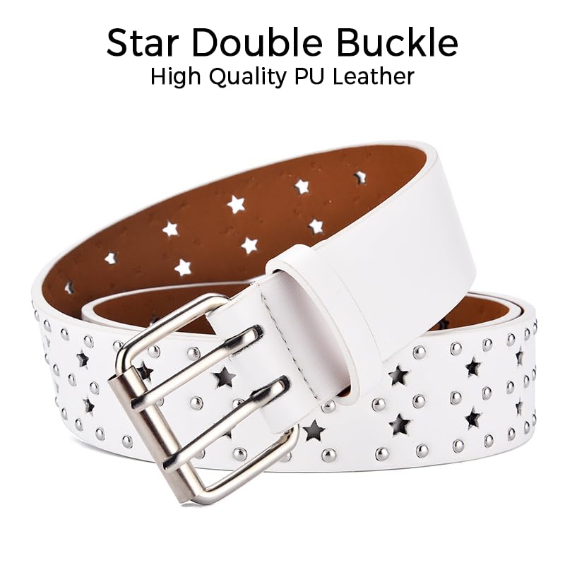 Star PU Leather Belt Y2k Accessories Grunge Clothes Punk Goth Emo Double Buckle Studded Rivet Belt for Fashion Jeans2