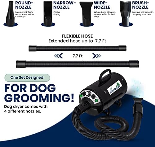 My Pet Command 220V Dog Hair Dryer Professional High Velocity Blower blaster 500W-2800W 4HP Hot and Cold Adjustable stepless Airflow Drying Deshedding with Dog Grooming Brush