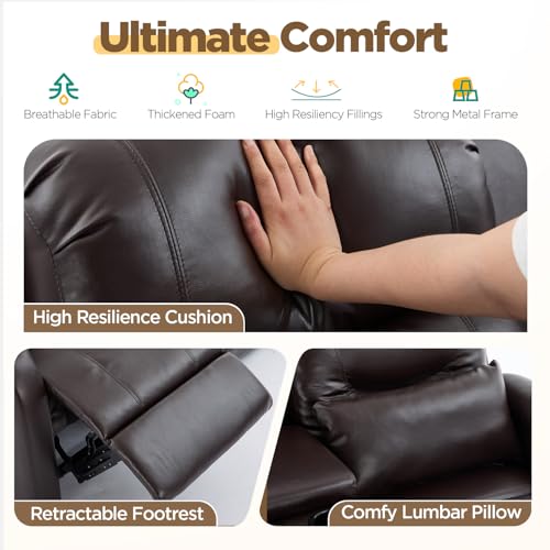 Image of RV Loveseat Recliner with Console, Reclining Loveseat Sofa, Manual Home Theater Seating with Pockets /Cup Holders for Living Room /RV Furniture (Chocolate PU)
