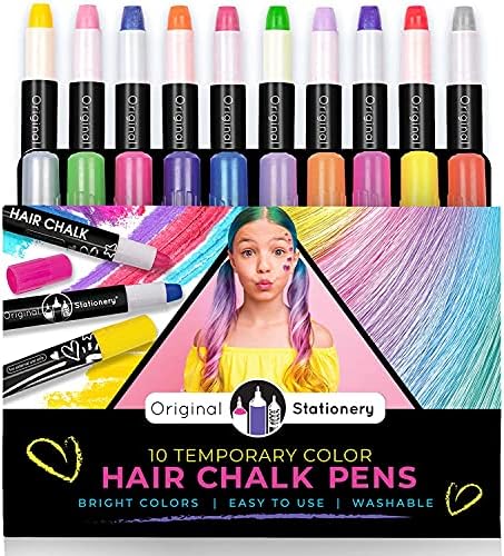 Original Stationery Hair Chalks Set for Girls, 10-Piece Easy to Use Temporary Hair Chalk Colors for Hours of Creative Fun, Fabulous Toy for Girls