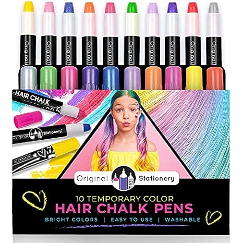 Original Stationery Hair Chalk Pens, 10-Piece Temporary Hair Chalk Colours Kit, Amazing Hair Colouring Set for Girls and Great Gift Idea for Kids Cover