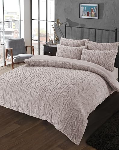 Olivia Rocco Leaf Teddy Fleece Duvet Cover Set Easy Care Quilt Bedding Sets with Pillow Case Thermal Warm Cosy Super Soft Fluffy Comforter Bed linens - Image 2