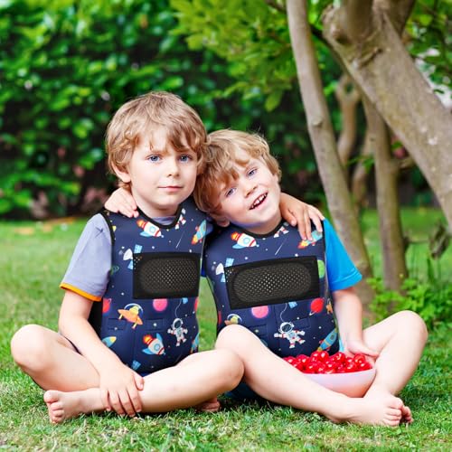 Image of Janmercy Weighted Vest for Kids Ages 2 to 9 Adjustable Neoprene Compression Vest Removable Weights Breathable Comfort Toddler(Rocket,Small,Dark Blue)