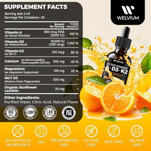  Vitamin D3 K2 Magnesium Liposomal Drops for Thyroid Immune Bone Health
| Liquid ADK Supplement with 10000 IU Cholecalci
