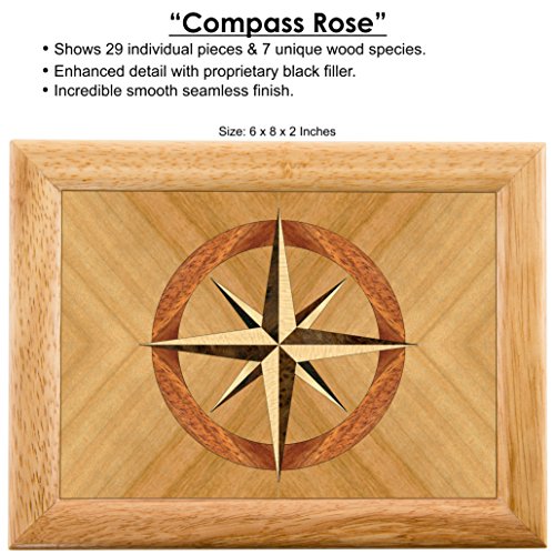 Marqart Compass Rose Wooden Box - Handmade Usa - Unmatched Quality - Unique, No Two Are The Same - Original Work Of Wood Art. A Gift For Rings, Bracelets, Necklaces And Trinkets - 2858 #TOP1