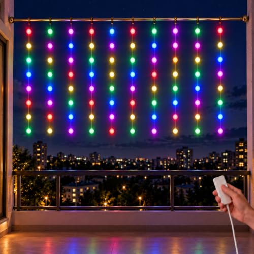 Image of Gesto Ball Curtain Fairy Lights for Decoration - 80 Led String Lights with 8 Modes Changer | Multicolor Decorative Lights for Home Decor, Room,Wall, Balcony, Christmas & Diwali Decoration- 10x3 Ft