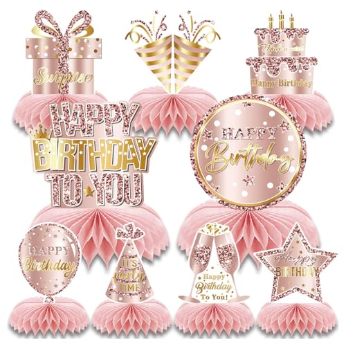 Goiern 9 Pièces Rosegold Waben Décor Anniversaire Centre de Table Rose Décor de Table Fête d'anniversaire Décorations pour Femmes Filles Accessoires de...