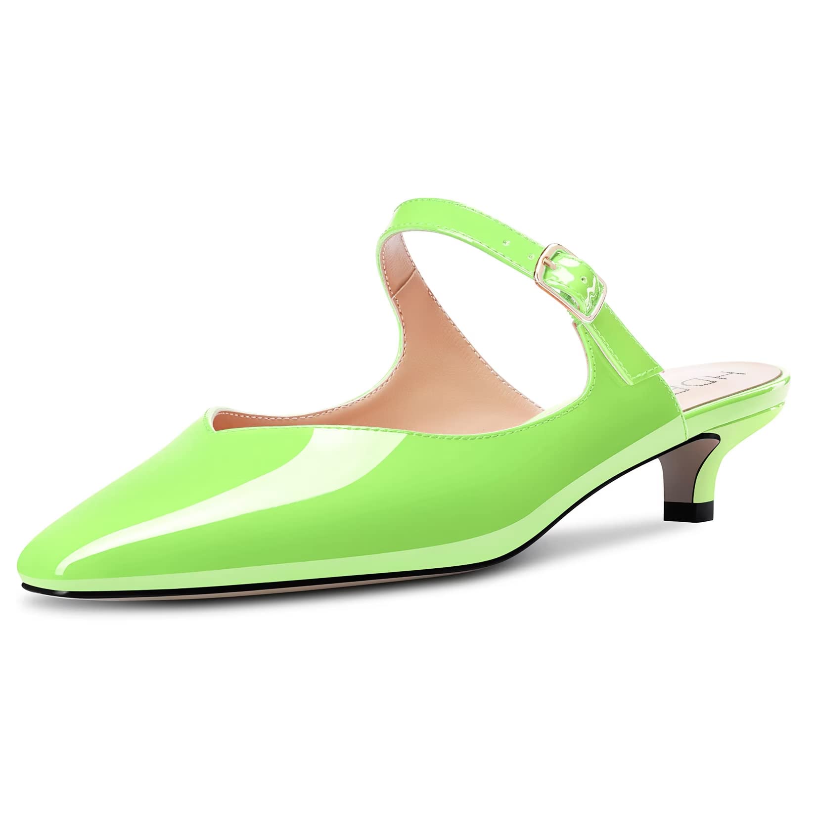 HDEUOLM Women Low Kitten Heel Square Toe Pumps Slingback Slip-on Casual Basic Classic Mules Shoes