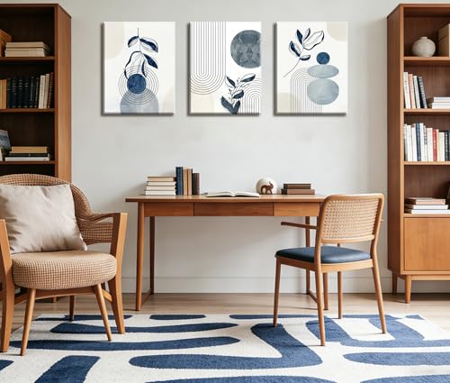 Image of Frimeeme Blue Bohemain Framed Canvas Wall Art Set of 3, 12 inchx16 inch In | Frimeeme Blue Bohemain Framed Canvas Wall Art Set of 3, 12 inchx16 inch In