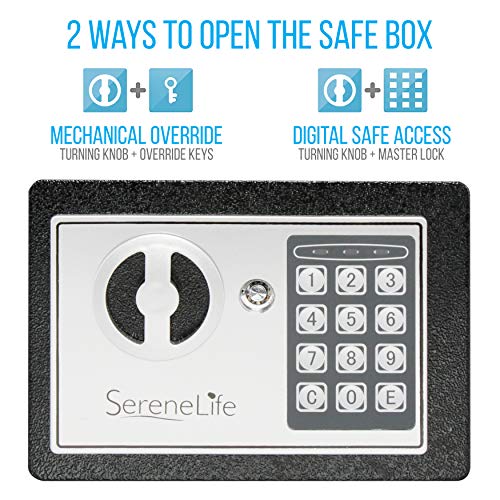 SereneLife Fireproof Lock Box, Fireproof Box, Safe, Safes, Safe Box, Safes And Lock Boxes, Money Box, Fire Proof Safety Boxes for Home, Digital Safe Box, Steel Alloy Drop Safe, Includes Keys (SLSFE14)