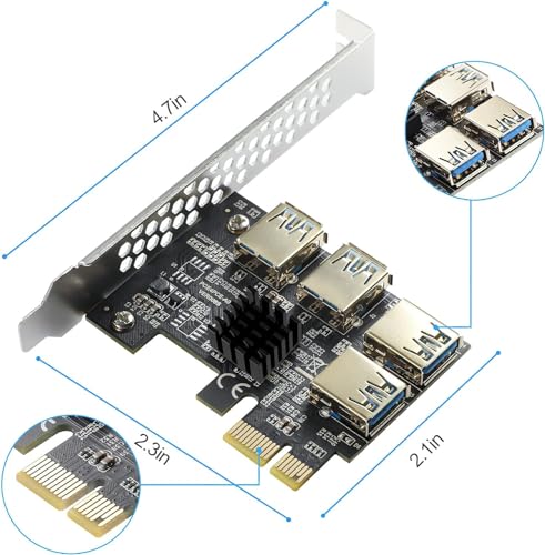 Image of PCI-E 1 to 4 PCI-Express 16X Slots Riser Card - Higher Stability USB 3.0 Adapter Multiplier Card for Bitcoin Mining Compatible with Windows Linux Mac(No USB Cables)