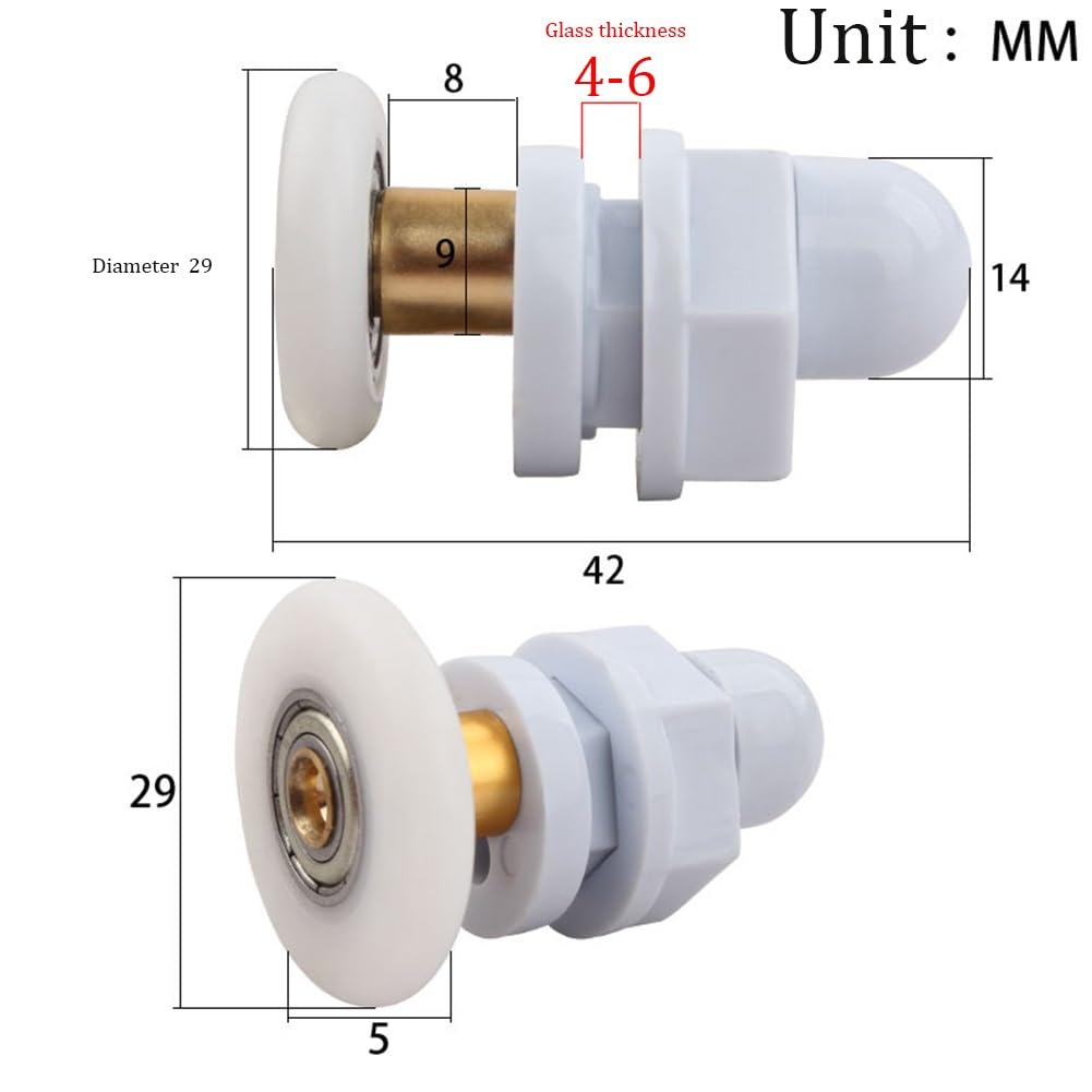Reemplazo de ruedas para puerta de ducha. Juego de 4 rodillos for puertas cabinas ducha. Poleas/rodillos/ruedas/poleas for cuartos Diámetro: 19 mm/23 mm/25 mm/27 mm/29 mm(29mm)