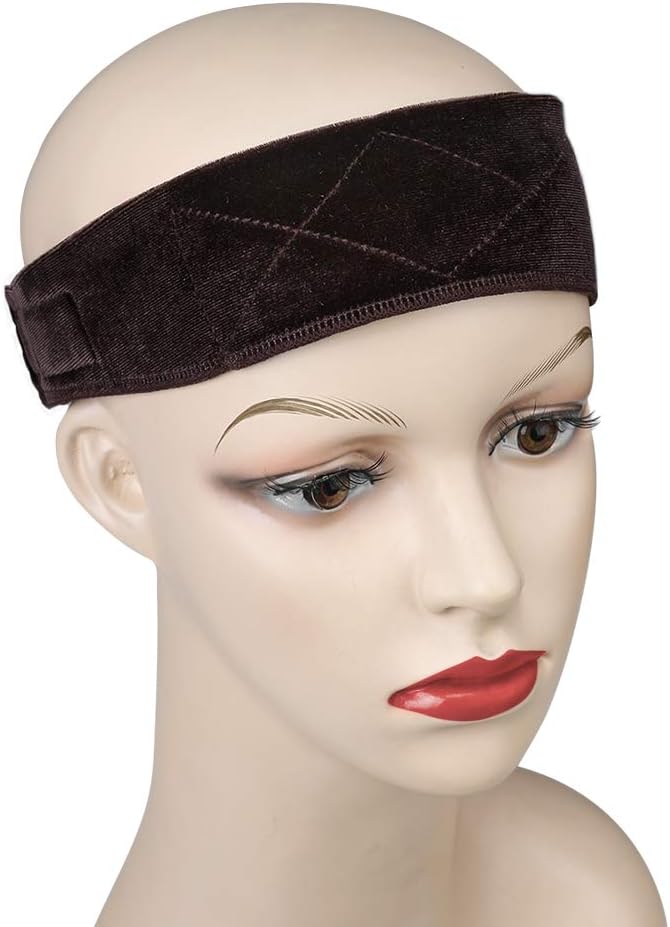 Vetelv Wig Grip Band Flexible Scarf Hair Headband Adjustable Comfort Head Hair Band, Dark Brown