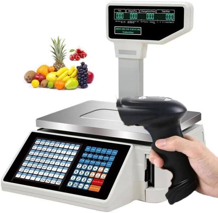 LYDZUSDP Digital Price Computing Scale,Barcode Scale Cash Register Commercial Thermal Printer,Double-Sided Display Price Label(Machine+Scanner)