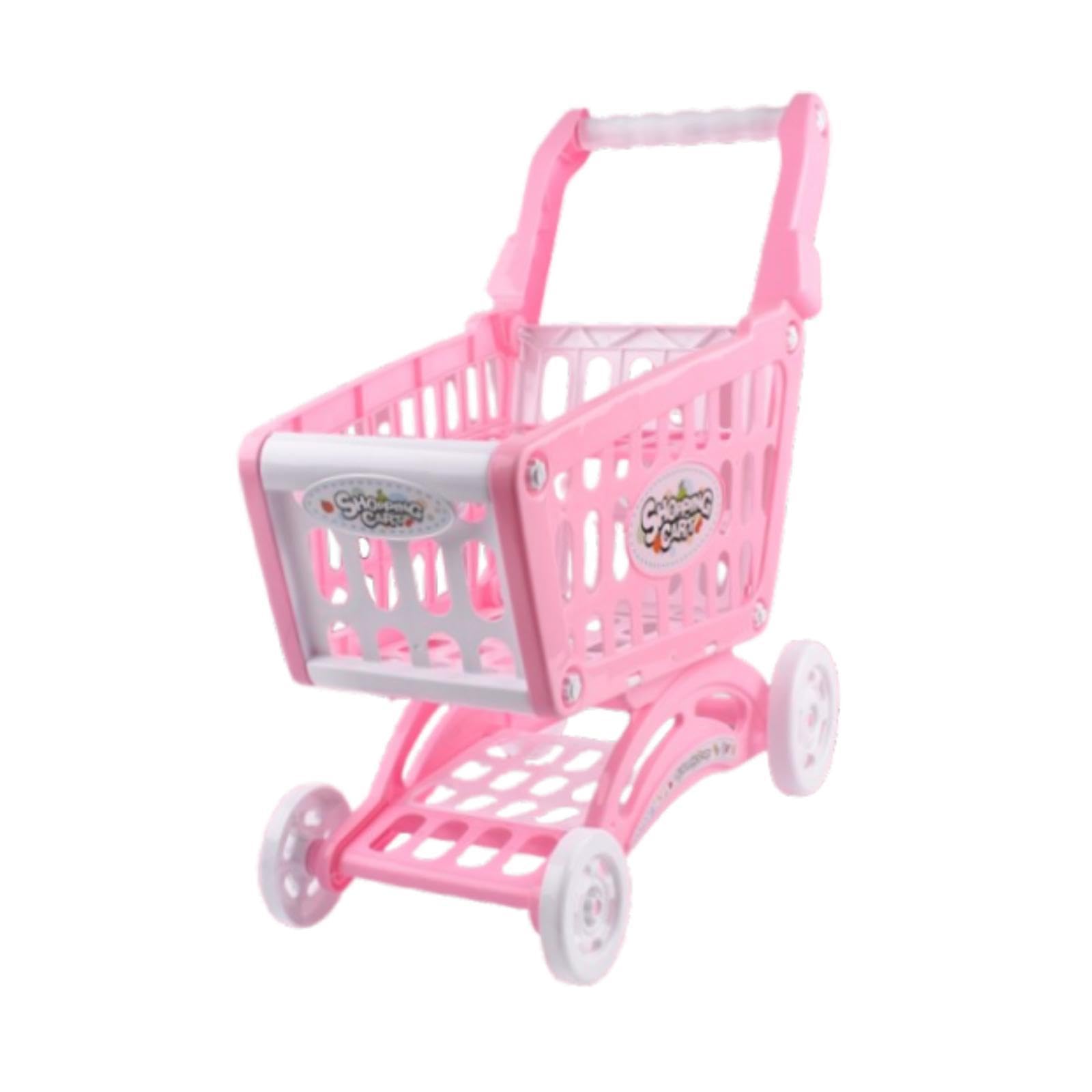 Carrito de Compras Juguete Simulación Supermercado Infantil Carrito de rol Educativo Empuje Interactivo Organización de Juguetes Adecuado para Niños, Rosa