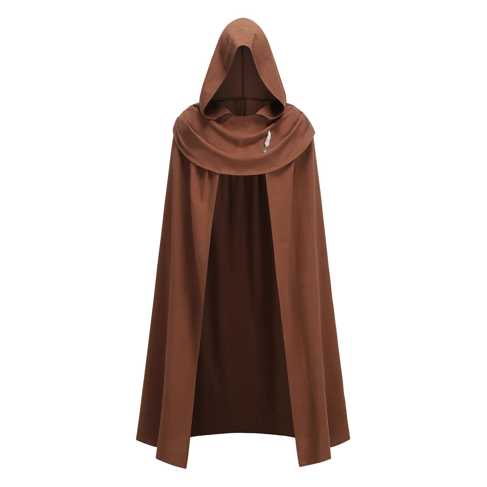 DELIVESS Adult 2 Pack Medieval Hooded Cloak Set with Metal Brooch Renaissance LARP Fancy Dress Halloween Outfit(51.2",Brown)