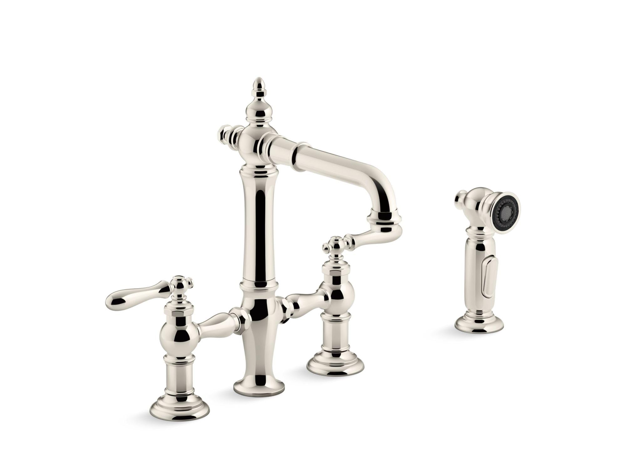 KOHLER Artifacts Two-hole bridge bar sink faucet with side sprayer