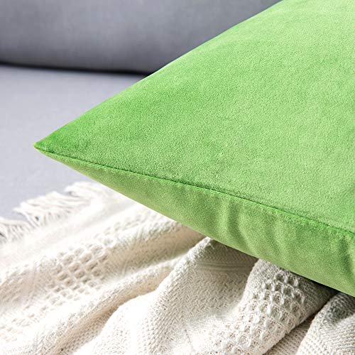 Image of MIULEE Pack of 2 Velvet Pillow Covers Decorative Square Pillowcase Soft Solid Cushion Case for Sofa Bedroom Car 18 x 18 Inch Apple Green