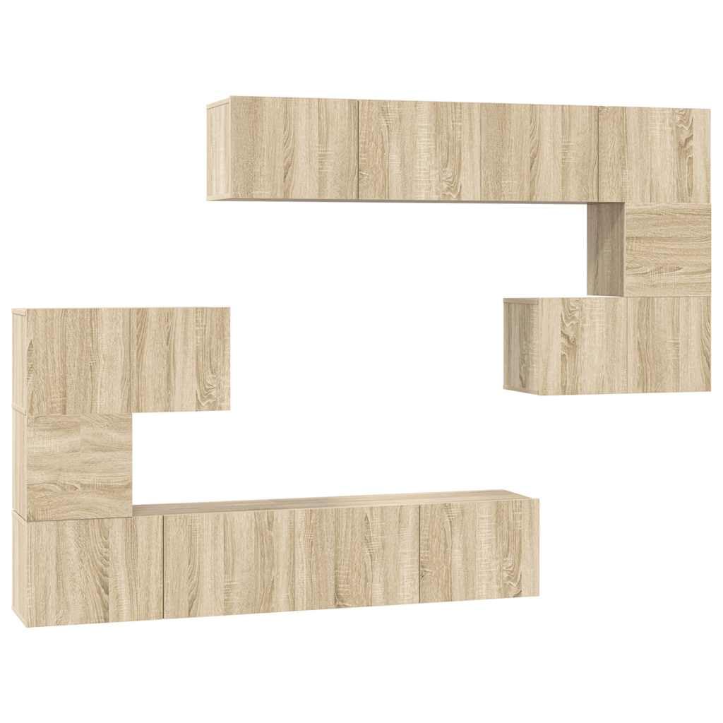 8-TLG Sonoma - Juego de 8 tablas de pared de madera de roble, 240 cm de ancho, aparador moderno para TV con amplio espacio para salón y dormitorio