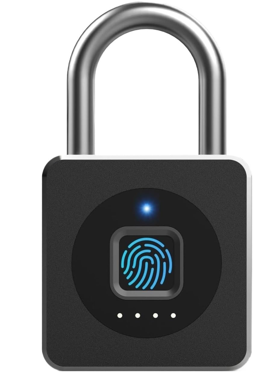 Candado sin llave con huella dactilar, Candado de huella digital con aplicación biométrica sin llave for gimnasio multicolor(Black)