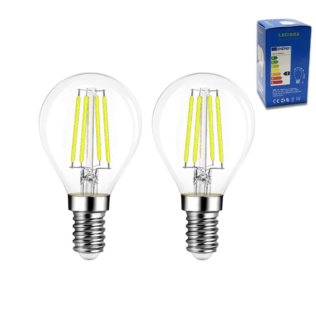 G45 E14 Golf Ball LED Light Bulbs, 4W Energy Saving G45 Mini Globe LED Filament Light Bulb Clear Glass 6500k Cool White E14 SES Small Edison Screw Bulbs, 40W Equivalent, Non Dimmable, Pack of 2