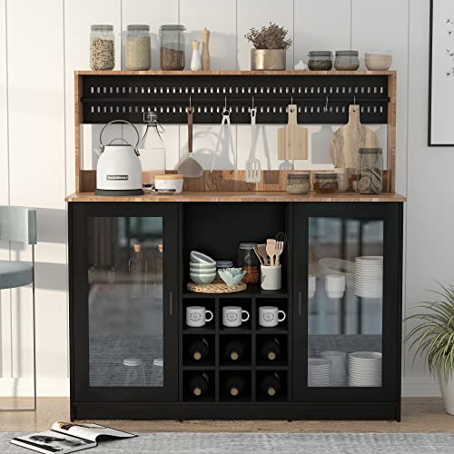 Pakasept Coffee Bar Cabinet, Kitchen Buffet Storage Cabinet With 6 Hooks, Farmhouse Sideboard And Buffet Cabinet With Acrylic Holder And Drawer, Wine Bar Cabinet For Kitchen, Living Room #TOP15