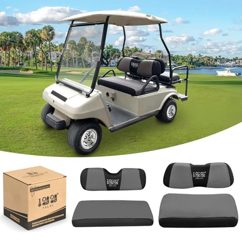 10L0L Golf Cart Front + Rear Seat Cover Set for EZGO TXT RXV & Club Car DS 4 Passenger Models Bench Seat Covers Kit Breathable Washable Polyester Mesh Cloth Gray Black Beige Red (S+XS)