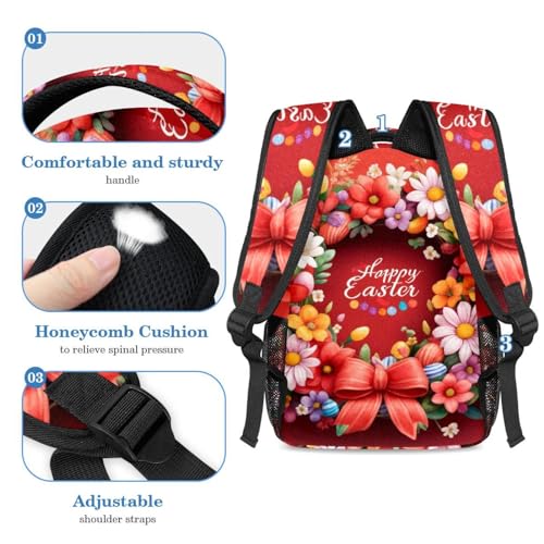 Sac d'école grande capacité avec trousse multicolore Happy Easter durable