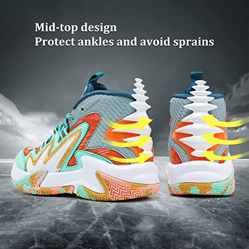 Image of VITUOFLY Kids Basketball Shoes Boys Sneakers Girls Mid-top Sports Shoes | Ankle protection, Non-slip TPR outsole, Cushioned shock-absorbing EVA midsole, Indoor outdoor sports for little & big kids