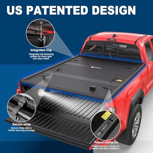 Image of MOSTPLUS 5FT Tri-Fold Hard Fiberglass Truck Bed Tonneau Cover Compatible for 2024 2025 2026 Toyota Tacoma with Deck Rail System (Not for Trail Edition) On Top 60Inch