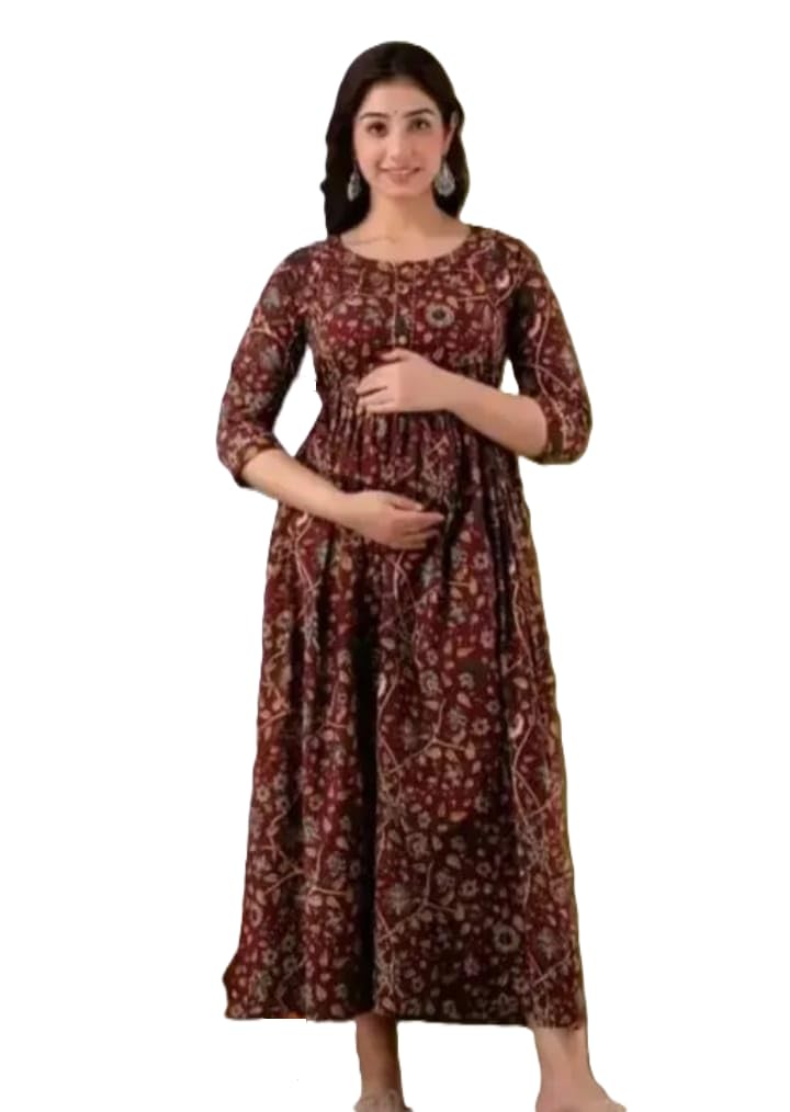 Rajwada Dress Women's Pure Cotton All Over Printed Kurti Gown Feeding Dress Maternity Gown Feeding Nighty Kurti Nursing Dress for Women-image-41