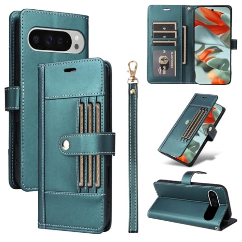 Coque Pixel 10 Pro XL 5G étui portefeuille cuir vert finition premium