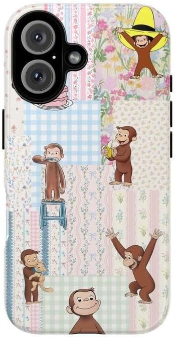 Cute Cartoon Monkey Tough Phone Case – Curious Monke George Fun Pink Animal Design, Shockproof Protective Cover for Girls & Kids, Pink Tone Phone Case