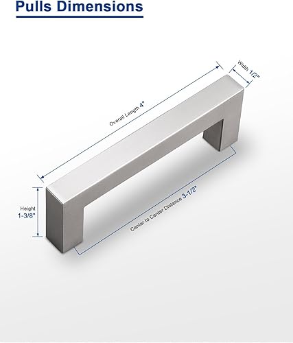 Miniatura 5 de Probrico Paquete de 30 tiradores de acero inoxidable en níquel satinado, 3-12 pulgadas, barra cuadrada central de agujero de 3-12 pulgadas,