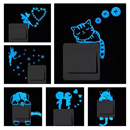 FYMIQ 6 Pack Autocollant Nuit Fluorescentes Mural Lumineux dans l'obscurité, Interrupteur Décorations Chambre de Bébé Stickers, Bleu Cover