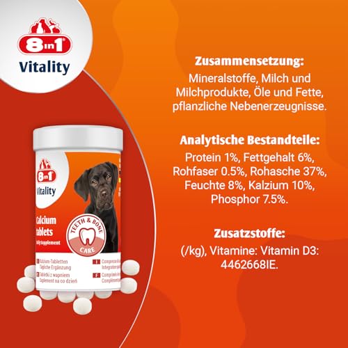 8in1 Kalzium Tabletten - zur Nahrungsergänzung bei allen Hunden, 1 Dose (155 Tabletten)